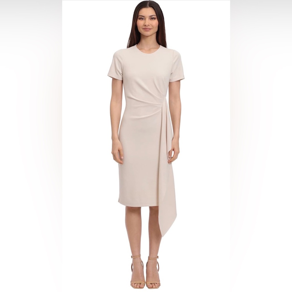 Maggy London Women's Gathered Waist Scuba Crepe Dress with Side Cascade Detail